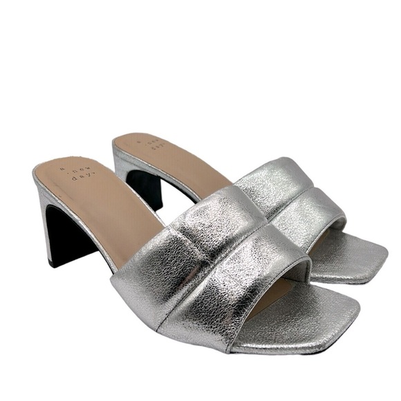 A New Day Silver Metallic Slide on Open Toe Heels Size 8 - Picture 1 of 12
